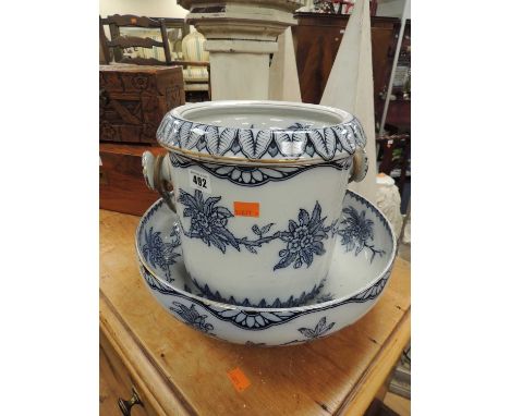 DOULTON BURSLEM BLUE &amp; WHITE SLOP PAIL &amp; MATCHING WASH BASIN