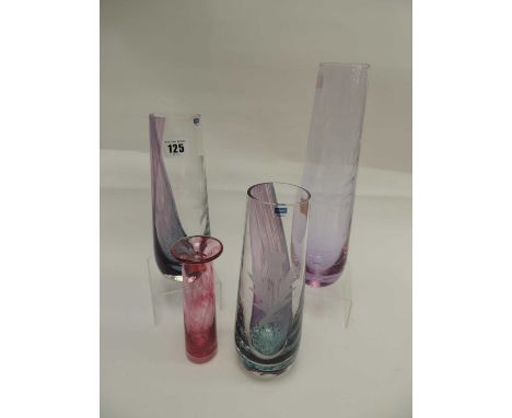 FOUR MODERN ART GLASS VASES, including a Caithness pair and a taller tapered similar Provenance: private collection Flintshir