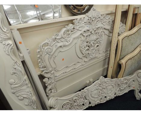 ITALIAN CARVED CREAM PAINTED DOUBLE BED 