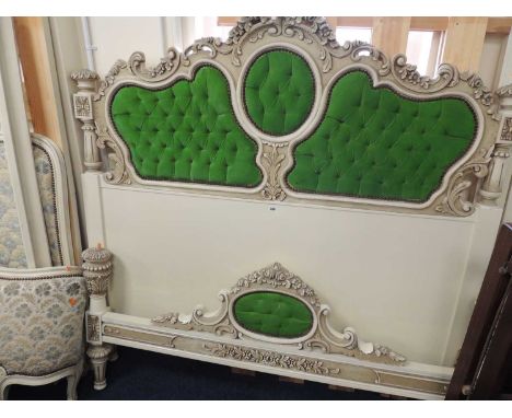 ITALIAN PAINTED CARVED &amp; UPHOLSTERED DOUBLE BED