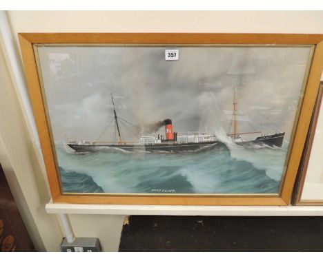 MARITIME SCHOOL gouache - Late Victorian ship portrait titled 'The Nort (sic) Flint', 42 x 65cms