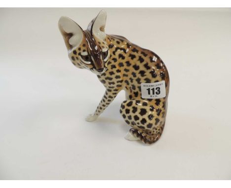 NYMPHENBURG / THEODOR KÄRNER PORCELAIN MODEL of a Sitzender Serval