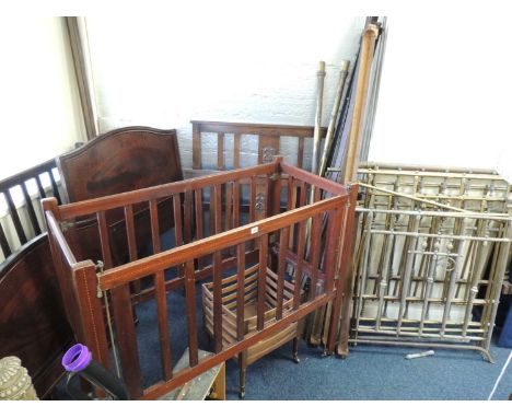 HEAL'S MAHOGANY SINGLE BED, Heal's oak slatted double bed, oak single bed, mahogany cot, mahogany Canterbury, various Victori