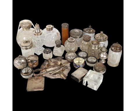 Various silver, including dressing table jars, inkwell, mounts etcLot sold as seen unless specific item(s) requested 