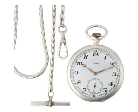 POLHEM - a German 800 silver open-face keyless pocket watch, white enamel dial with black Breguet Arabic numerals, Breguet ha