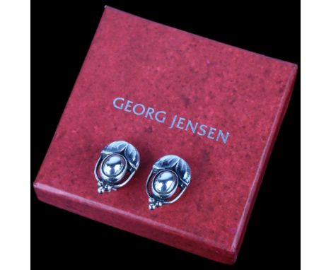 GEORG JENSEN - a pair of Danish sterling silver clip-on Earrings of the Year 2003, in Art Deco style, 21mm, 14.4g, boxedNo da