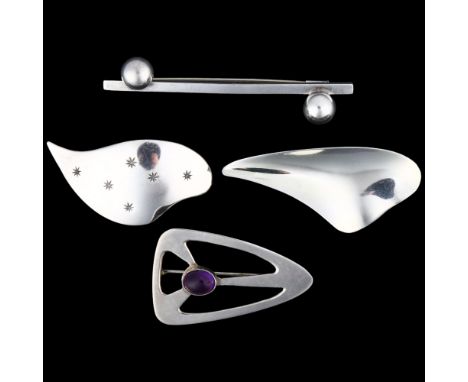 4 Danish abstract brooches, including 3 silver examples, largest 79.6mm, 38.3g total (4)No damage or repair, only light surfa