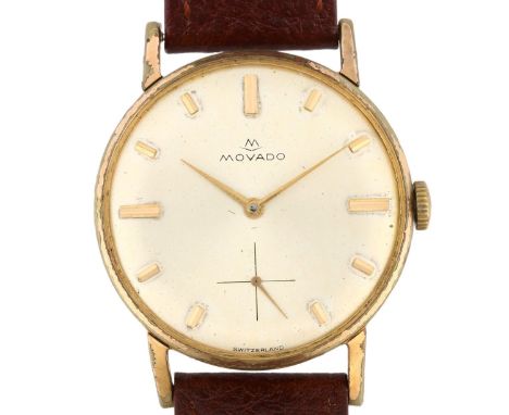 MOVADO - a gold plated stainless steel mechanical wristwatch, ref. 1031, silvered dial with gilt baton hour markers and cross