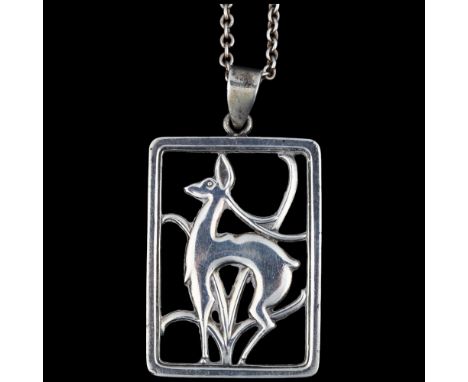 EILER & MARLOE - an Art Deco Danish stylised silver deer openwork pendant necklace, pendant 52mm, chain 60cm, 16.5gNo damage 