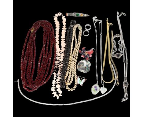 Various jewellery, including Turkish niello necklace and bracelet, Mexican abalone brooch etcLot sold as seen unless specific