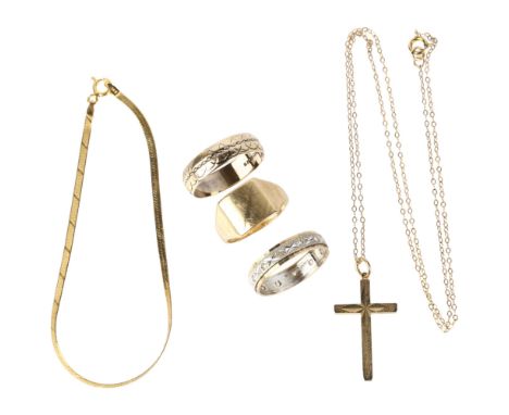 Various 9ct gold jewellery, including cross pendant necklace, bracelet and rings, 11.7g grossLot sold as seen unless specific
