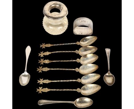 Various silver, including set of 6 Maltese teaspoons, 4.2oz weighableLot sold as seen unless specific item(s) requested 
