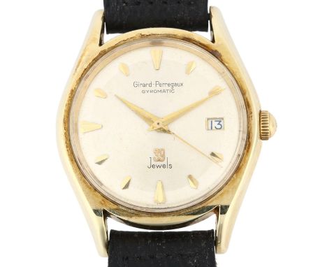 GIRARD-PERREGAUX - a gold plated stainless steel Gyromatic automatic calendar wristwatch, circa 1960s, silvered dial with app