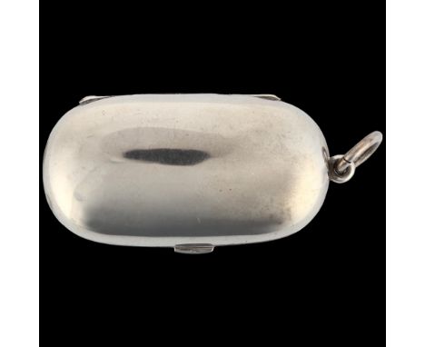 An Edwardian silver sovereign/stamp case, Edwin Joseph Houlston, Birmingham 1902, oval form, with pendant loop, 6cm x 3cmNo d