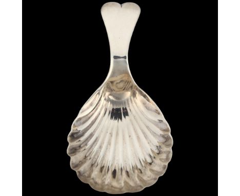 A George III silver tea caddy spoon, Edward Mayfield, London 1804, shell bowl with heart-shaped handle, 7cmNo damage or repai