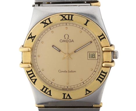 OMEGA - a bi-metal Constellation quartz calendar bracelet watch, ref. 396.1070, circa 1991, champagne dial with dot hour mark