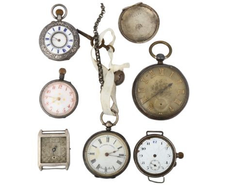 Various silver pocket watches and wristwatches, including 19th century example, all A/F (6)Lot sold as seen unless specific i