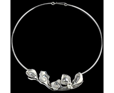 A Danish modernist sterling silver and pearl naturalistic torque necklace, unsigned, internal circumference approx 50cm, 41gN