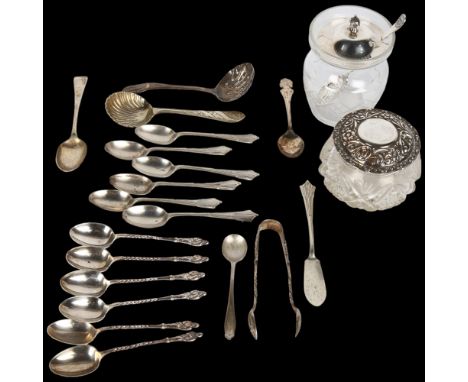 Various silver, including spoons, dressing table jars etc, 11.3oz weighableLot sold as seen unless specific item(s) requested