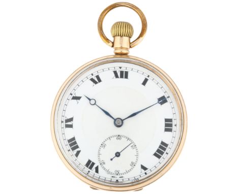 BUREN - an early 20th century 9ct rose gold open-face keyless pocket watch, circa 1920s, white enamel dial with Roman numeral