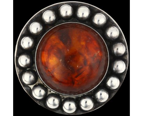 NIELS ERIK FROM - a Danish modernist sterling silver and amber flowerhead brooch, 34.7mm, 16.6gNo damage or repair, only ligh