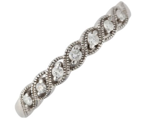 A modern 9ct white gold diamond half eternity ring, set with modern round brilliant-cut diamonds, setting height 3.2mm, size 