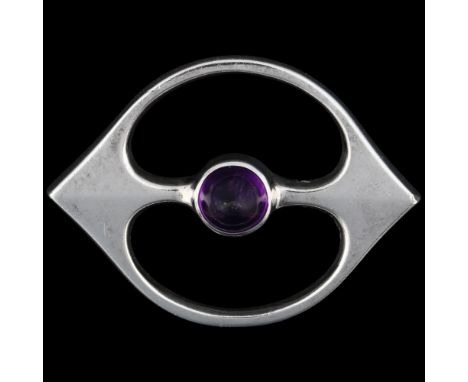 HANS HANSEN - a Danish modernist sterling silver amethyst openwork eye brooch, 46.5mm, 13.3gNo damage or repair, only light s