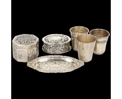 Various silver, including French and Mexican drinking tots, pot pourri etcLot sold as seen unless specific item(s) requested 