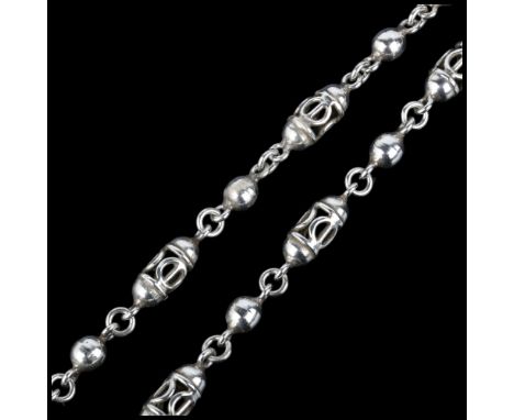 A heavy Eastern sterling silver fancy link chain necklace, 68cm, 91.9gNo damage or repair, only light surface wear 