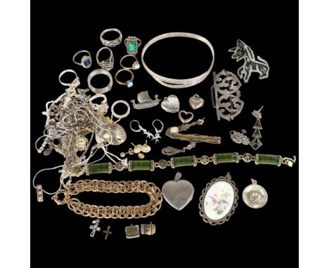 Various silver jewellery, including Viking ship brooch, bangle, bracelets etcLot sold as seen unless specific item(s) request