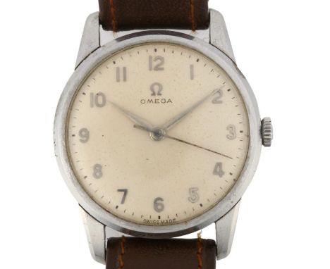 OMEGA - a stainless steel mechanical wristwatch, ref. 14726-1, circa 1959, silvered dial with applied Arabic numerals and swe