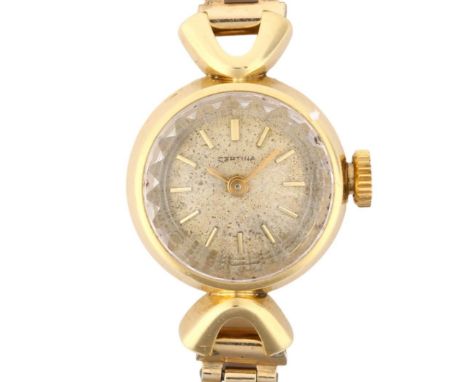 CERTINA - a lady's 18ct gold mechanical wristwatch, circa 1960s, silvered dial with applied gilt baton hour markers, pencil h