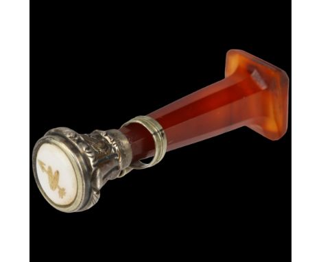 A Victorian carnelian fob seal, intaglio engraved with heart and arrow, 30.8mm, 2.7gA few tiny edge chips otherwise no damage