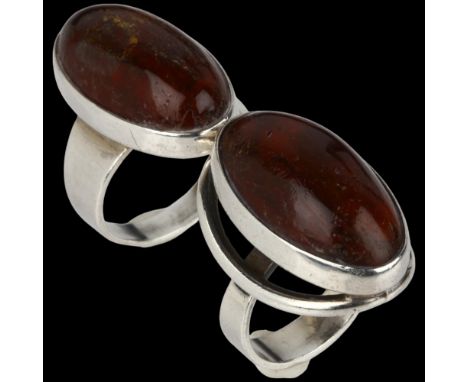 NIELS ERIK FROM - 2 Danish modernist sterling silver and amber rings, sizes M and N, 15.6g total (2)No damage or repair, only