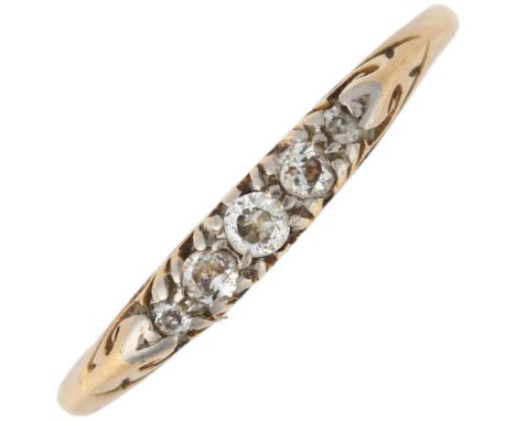 An early 20th century 18ct gold graduated five stone diamond half hoop ring, total diamond content approx 0.15ct, setting hei