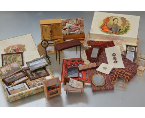 A quantity of 20th century doll's house furniture and accessories including: a group of mirrors including console table with 