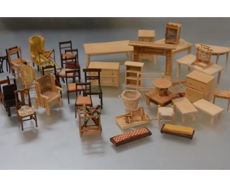 A quantity of 20th century doll's house furniture and architectural elements including: a large group of chairs in various st