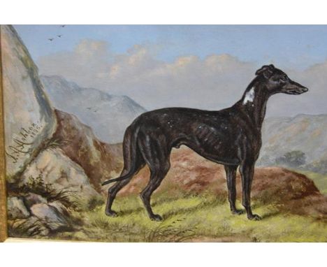 English School,  A Study of the Greyhound, Patch, signed centre left "J.A. Ashton" with the date 1895, oil on board, in a gil