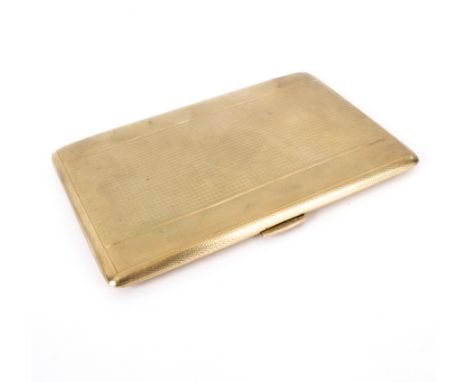 A 9ct gold engine turned cigarette case, S and D, Chester 1946, 13cm wide, approximately 182gm 