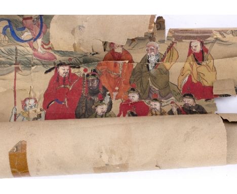 A badly damaged Chinese scroll painting