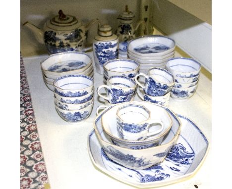 An early 19th Century Chinese blue and white tea service, of thirty-five pieces   Condition Report:  243:Jug - restored handl