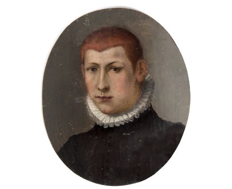 Manner of Allori/Portrait of a Young Man Wearing a Ruff/signed and inscribed verso/miniature on fruitwood panel, 10cm x 9cm/s