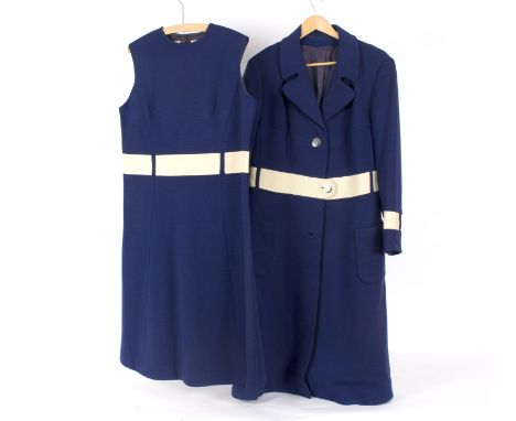 A royal blue and cream lady's vintage dress, by Anthony Charles and matching jacket, a black fur trimmed dress by Coupy and a