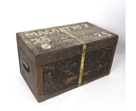 A wooden zinc bound trunk, 81cm wide 