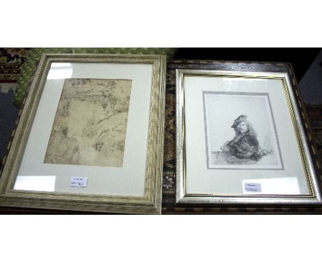 After Rembrandt/Self Portrait with Beret/heliogravure, 19.5cm x 16cm/and another print