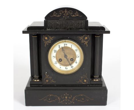 A Belgian black slate mantel clock in architectural case, 33cm high