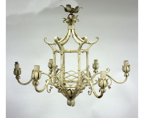 A five-light chandelier with pagoda type centre, 58.5cm high   Condition Report:  This chandelier is about seventy years old.