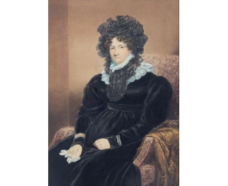 Nicolas Louis Francois Gosse (French, 1787-1878)/Portrait of a Lady Wearing a Black Velvet Gown/monogrammed lower right/water