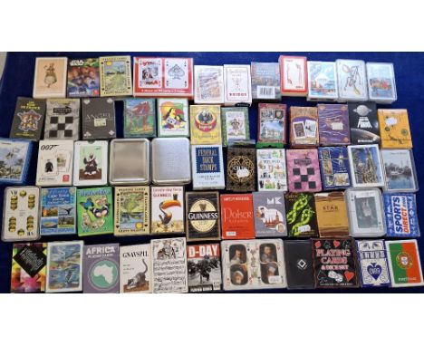 Playing cards, 56 packs of playing cards, many with advertisement backs, apparently complete (many packs still sealed) brands