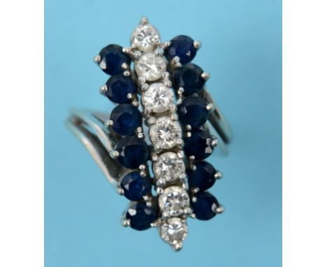 An 18ct white gold, diamond and sapphire ring, approx. ring size M  See illustration